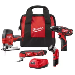 Cheap 🥰 Power Tool Combo Kits Milwaukee M12 12-Volt Lithium-Ion Cordless Combo Tool Kit (4-Tool) With Two 1.5 Ah Batteries, 1 Charger, 1 Tool Bag 😍