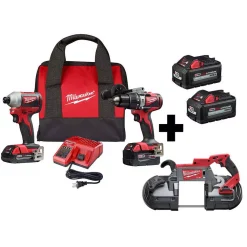 Budget ❤️ Power Tool Combo Kits Milwaukee M18 18-Volt Lithium-Ion Brushless Cordless 🔨 Hammer Drill/Impact/Band Saw Combo Kit (3-Tool) With 4-Batteries 🌟