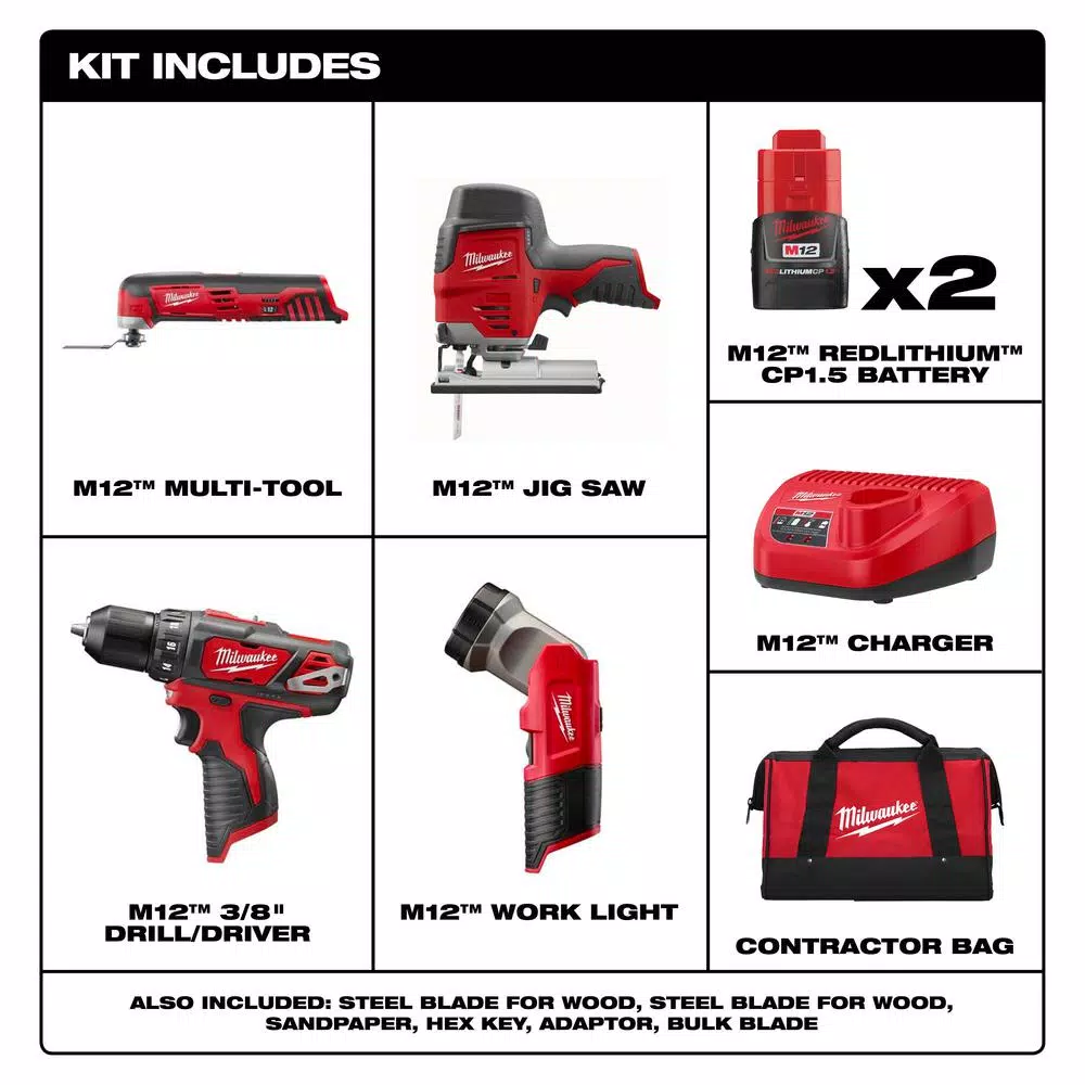 Cheap π₯° Power Tool Combo Kits Milwaukee M12 12-Volt Lithium-Ion Cordless Combo Tool Kit (4-Tool) With Two 1.5 Ah Batteries, 1 Charger, 1 Tool Bag π 4 Cheap π₯° Power Tool Combo Kits Milwaukee M12 12-Volt Lithium-Ion Cordless Combo Tool Kit (4-Tool) With Two 1.5 Ah Batteries, 1 Charger, 1 Tool Bag π - Image 2