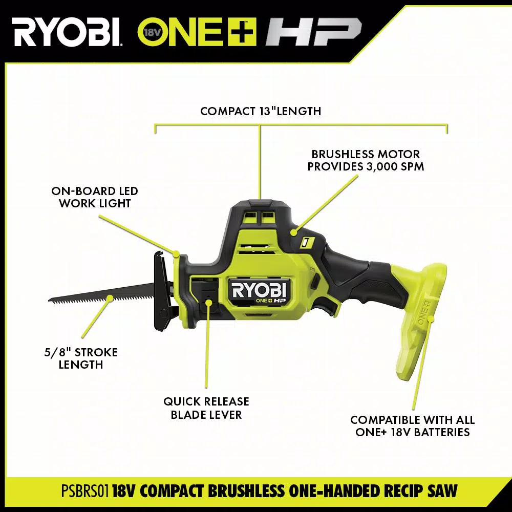 Cheap ๐ Power Tool Combo Kits RYOBI ONE+ HP 18V Brushless Cordless Compact 2-Tool Combo Kit With One-Handed Reciprocating Saw And Cut-Off Tool (Tools Only) ๐ 5 Cheap ๐ Power Tool Combo Kits RYOBI ONE+ HP 18V Brushless Cordless Compact 2-Tool Combo Kit With One-Handed Reciprocating Saw And Cut-Off Tool (Tools Only) ๐ - Image 3