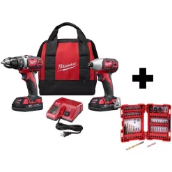 Outlet 🧨 Power Tool Combo Kits Milwaukee M18 18-Volt Lithium-Ion Cordless Drill Driver/Impact Driver Combo Kit (2-Tool) With 2 Batteries And 50p Driving Bit Set 😉