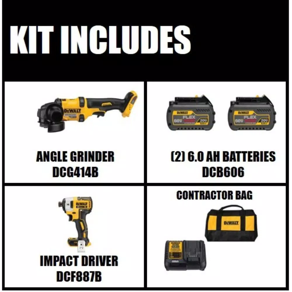 New โ๏ธ Power Tool Combo Kits DEWALT FLEXVOLT 60-Volt MAX Cordless Brushless 4-1/2 In. Angle Grinder, (2) FLEXVOLT 6.0Ah Batteries & 1/4 In. Impact Driver ๐ 4 New โ๏ธ Power Tool Combo Kits DEWALT FLEXVOLT 60-Volt MAX Cordless Brushless 4-1/2 In. Angle Grinder, (2) FLEXVOLT 6.0Ah Batteries & 1/4 In. Impact Driver ๐ - Image 2