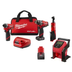 Deals 🧨 Power Tool Combo Kits Milwaukee M12 FUEL 12-Volt Li-Ion Brushless Cordless 🔨 Hammer Drill/Impact Driver Combo Kit With 3/8 In. Ratchet & Inflator (2-Tool) ✨