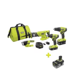 Promo 🌟 Power Tool Combo Kits RYOBI 18-Volt ONE+ Lithium-ion Cordless 4-Tool Combo Kit With Free 18-Volt ONE+ 4.0 Ah LITHIUM+ HP High Capacity Battery 👍