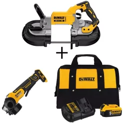 Outlet ⌛ Power Tool Combo Kits DEWALT 20-Volt MAX XR Cordless Brushless Deep Cut Band Saw With 4-1/2 In. Grinder & (1) 20-Volt Battery 5.0Ah & Charger 👍