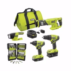 New ✔️ Power Tool Combo Kits RYOBI 18-Volt ONE+ Cordless 4-Tool Combo Kit W/ (2) Batteries, Charger & Bag W/ BONUS Impact Rated Driving Kit (70-Piece) 🥰