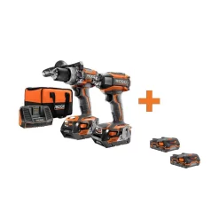 Brand new π₯ Power Tool Combo Kits RIDGID 18-Volt Cordless Brushless π¨ Hammer Drill & Impact Driver Kit With Bonus 18-Volt 1.5 Ah Lithium-Ion Battery (2-Pack) π