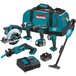 Buy 🛒 Power Tool Combo Kits Makita 18-Volt Lithium-Ion Cordless 6-Piece Kit (Drill-Driver/ Impact Driver/ Circular Saw/ Recipro Saw/ Vacuum/ Light) 3.0Ah 😍