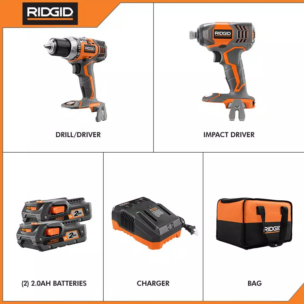 New ๐ Power Tool Combo Kits RIDGID 18-Volt Lithium-Ion Cordless Drill/Driver And Impact Driver 2-Tool Combo Kit With (2) 2.0 Ah Batteries, Charger, And Bag ๐ 4 New ๐ Power Tool Combo Kits RIDGID 18-Volt Lithium-Ion Cordless Drill/Driver And Impact Driver 2-Tool Combo Kit With (2) 2.0 Ah Batteries, Charger, And Bag ๐ - Image 2