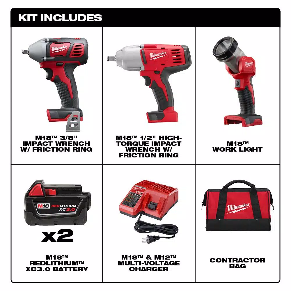 Outlet ⌛ Power Tool Combo Kits Milwaukee M18 18-Volt Lithium-Ion Cordless Combo Tool Kit (3-Tool) With (2) 3.0 Ah Batteries, (1) Charger, (1) Tool Bag ✨ 4 Outlet ⌛ Power Tool Combo Kits Milwaukee M18 18-Volt Lithium-Ion Cordless Combo Tool Kit (3-Tool) With (2) 3.0 Ah Batteries, (1) Charger, (1) Tool Bag ✨ - Image 2