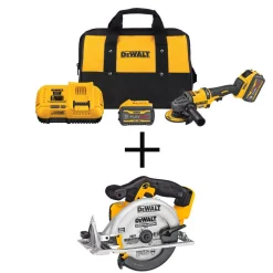 Outlet 🛒 Power Tool Combo Kits DEWALT FLEXVOLT 60-Volt MAX Brushless 4-1/2 In. – 6 In. Small Angle Grinder, (2) FLEXVOLT 9.0Ah Batteries & 6-1/2 In. Circ Saw 🌟