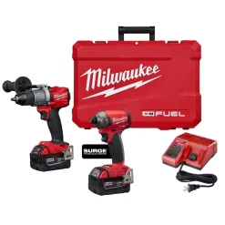 Best Sale 🛒 Power Tool Combo Kits Milwaukee M18 FUEL 18-Volt Lithium-Ion Brushless Cordless Surge Impact And 🔨 Hammer Drill Combo Kit (2-Tool) W/(2) 5.0Ah Batteries ⭐