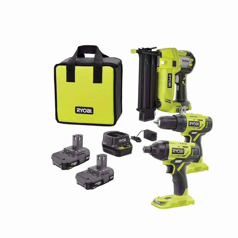 Flash Sale 🔔 Power Tool Combo Kits RYOBI 18-Volt ONE+ Lithium-Ion Cordless 3-Tool Combo Kit With Drill/Driver, Impact Driver, AirStrike 18-Gauge Brad Nailer 🌟 3 Flash Sale 🔔 Power Tool Combo Kits RYOBI 18-Volt ONE+ Lithium-Ion Cordless 3-Tool Combo Kit With Drill/Driver, Impact Driver, AirStrike 18-Gauge Brad Nailer 🌟