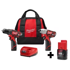 Best deal 🎉 Power Tool Combo Kits Milwaukee M12 12-Volt Lithium-Ion Cordless Drill Driver/Impact Driver Combo Kit (2-Tool)W/ Free M12 2.0Ah Compact Battery 👍