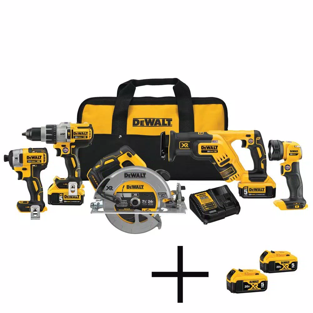 Buy ๐ Power Tool Combo Kits DEWALT 20-Volt MAX XR Cordless Combo Kit (5-Tool) With (4) 20-Volt 5.0Ah Batteries & Charger ๐ 3 Buy ๐ Power Tool Combo Kits DEWALT 20-Volt MAX XR Cordless Combo Kit (5-Tool) With (4) 20-Volt 5.0Ah Batteries & Charger ๐