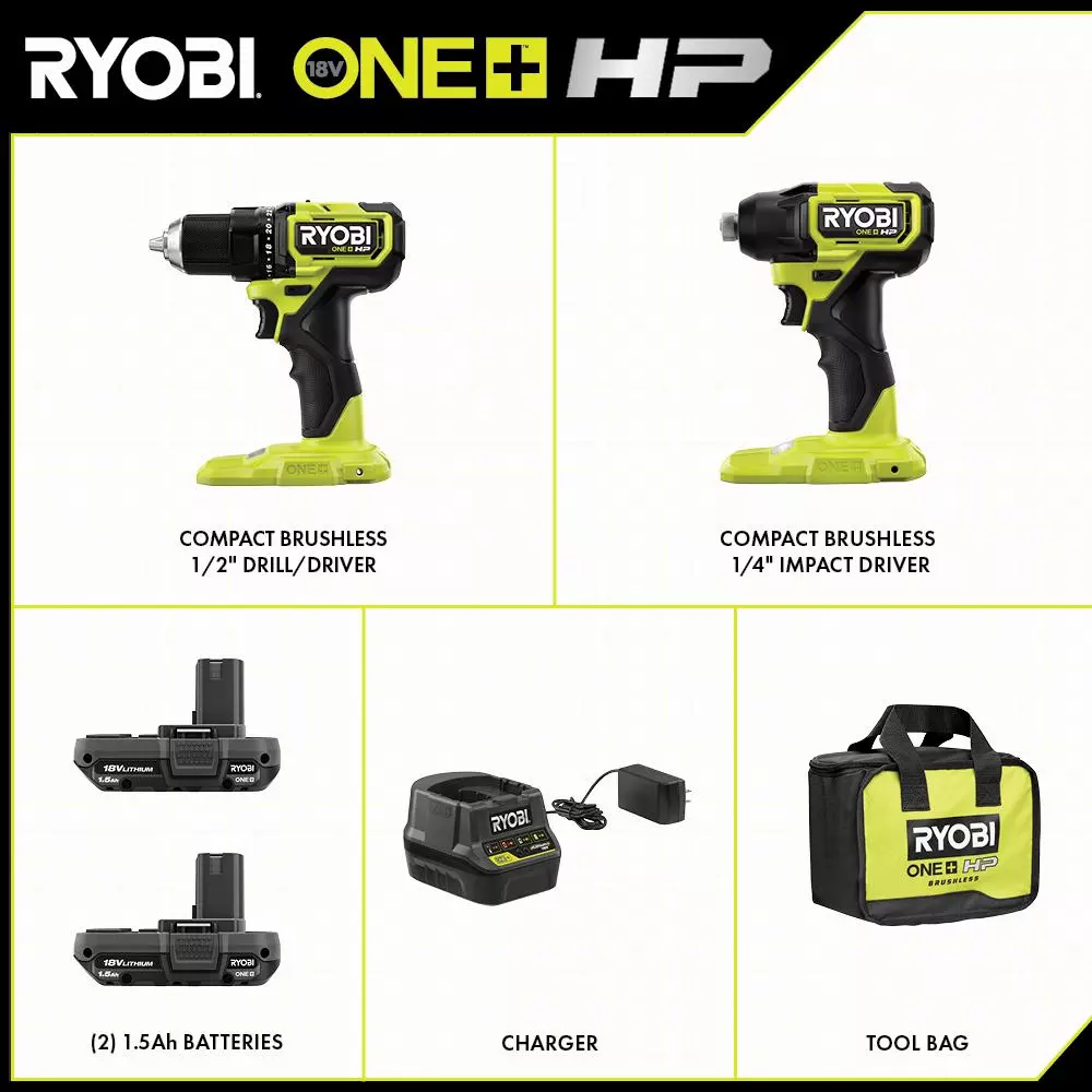 Discount π Power Tool Combo Kits RYOBI ONE+ HP 18V Brushless Cordless Compact 1/2 In. Drill And Impact Driver Kit With (2) 1.5 Ah Batteries, Charger And Bag π 4 Discount π Power Tool Combo Kits RYOBI ONE+ HP 18V Brushless Cordless Compact 1/2 In. Drill And Impact Driver Kit With (2) 1.5 Ah Batteries, Charger And Bag π - Image 2
