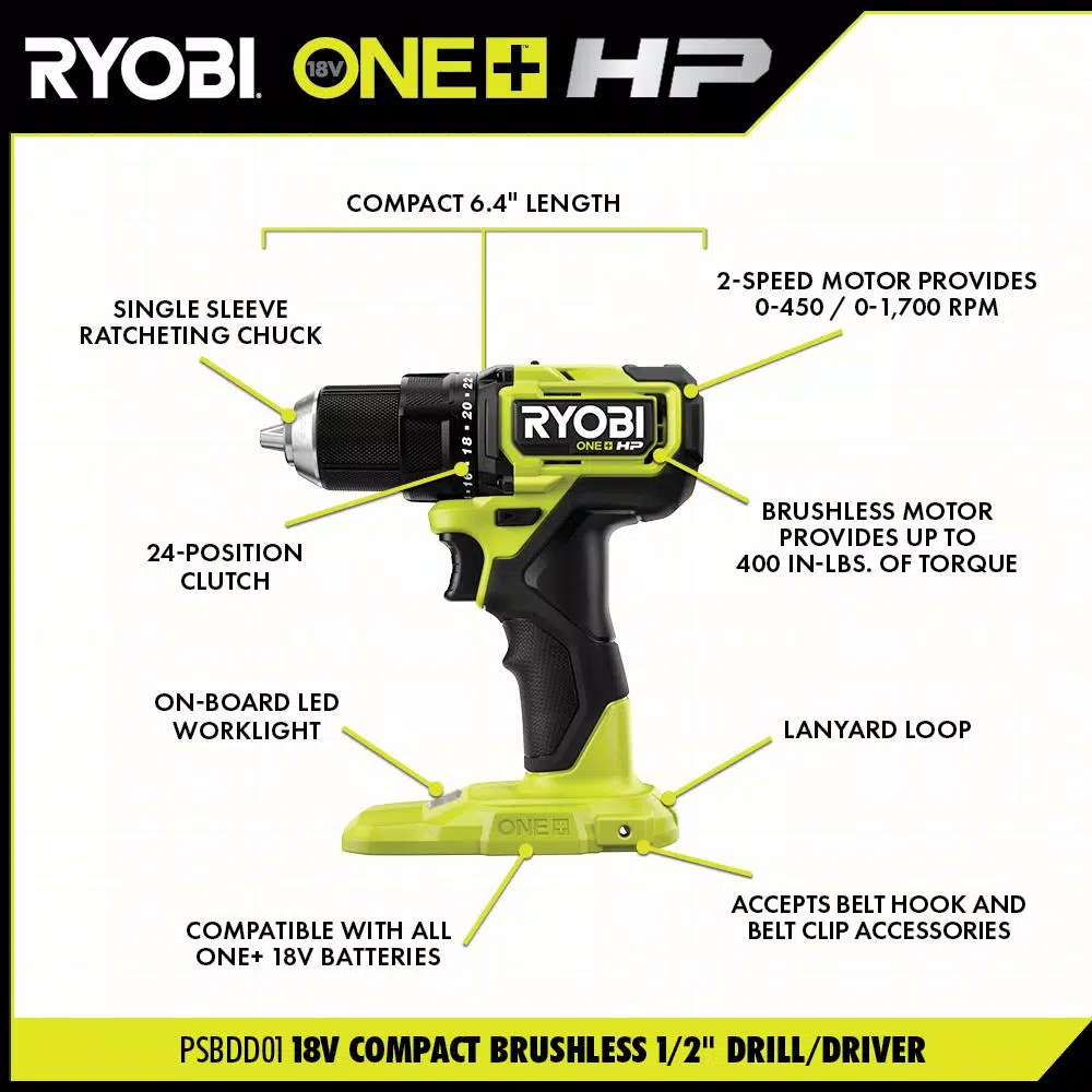 Discount π Power Tool Combo Kits RYOBI ONE+ HP 18V Brushless Cordless Compact 1/2 In. Drill And Impact Driver Kit With (2) 1.5 Ah Batteries, Charger And Bag π 5 Discount π Power Tool Combo Kits RYOBI ONE+ HP 18V Brushless Cordless Compact 1/2 In. Drill And Impact Driver Kit With (2) 1.5 Ah Batteries, Charger And Bag π - Image 3