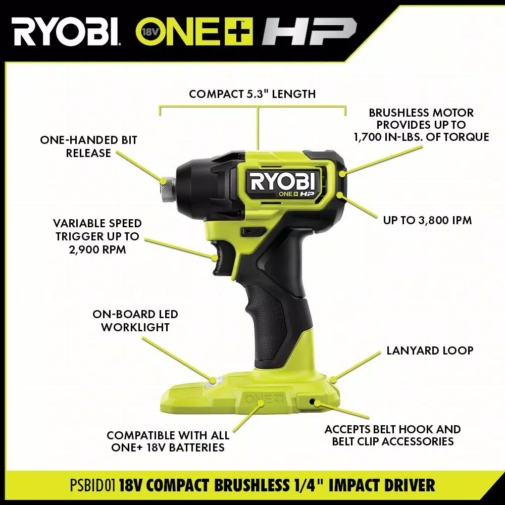 Discount π Power Tool Combo Kits RYOBI ONE+ HP 18V Brushless Cordless Compact 1/2 In. Drill And Impact Driver Kit With (2) 1.5 Ah Batteries, Charger And Bag π 6 Discount π Power Tool Combo Kits RYOBI ONE+ HP 18V Brushless Cordless Compact 1/2 In. Drill And Impact Driver Kit With (2) 1.5 Ah Batteries, Charger And Bag π - Image 4