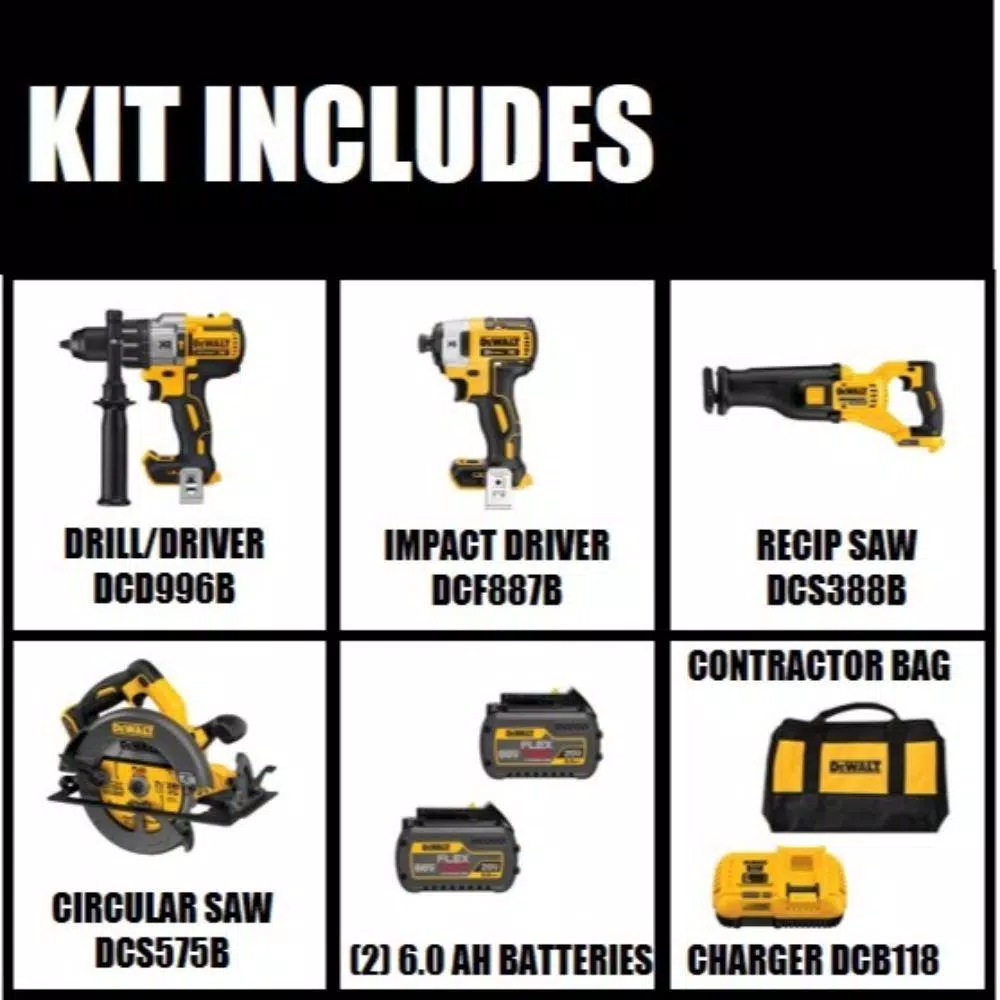 Best Pirce π Power Tool Combo Kits DEWALT FLEXVOLT 60-Volt MAX Cordless Combo Kit (4-Tool) With (2) FLEXVOLT 6.0Ah Batteries β 4 Best Pirce π Power Tool Combo Kits DEWALT FLEXVOLT 60-Volt MAX Cordless Combo Kit (4-Tool) With (2) FLEXVOLT 6.0Ah Batteries β - Image 2