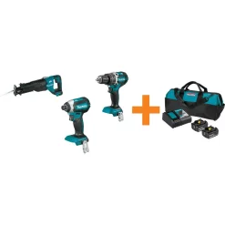 Best deal 😀 Power Tool Combo Kits Makita 18V LXT Brushless 1/4 In. Impact Driver, 1/2 In. 🔨 Hammer Driver-Drill And Recipro Saw With Bonus 18V LXT Starter Pack 👍