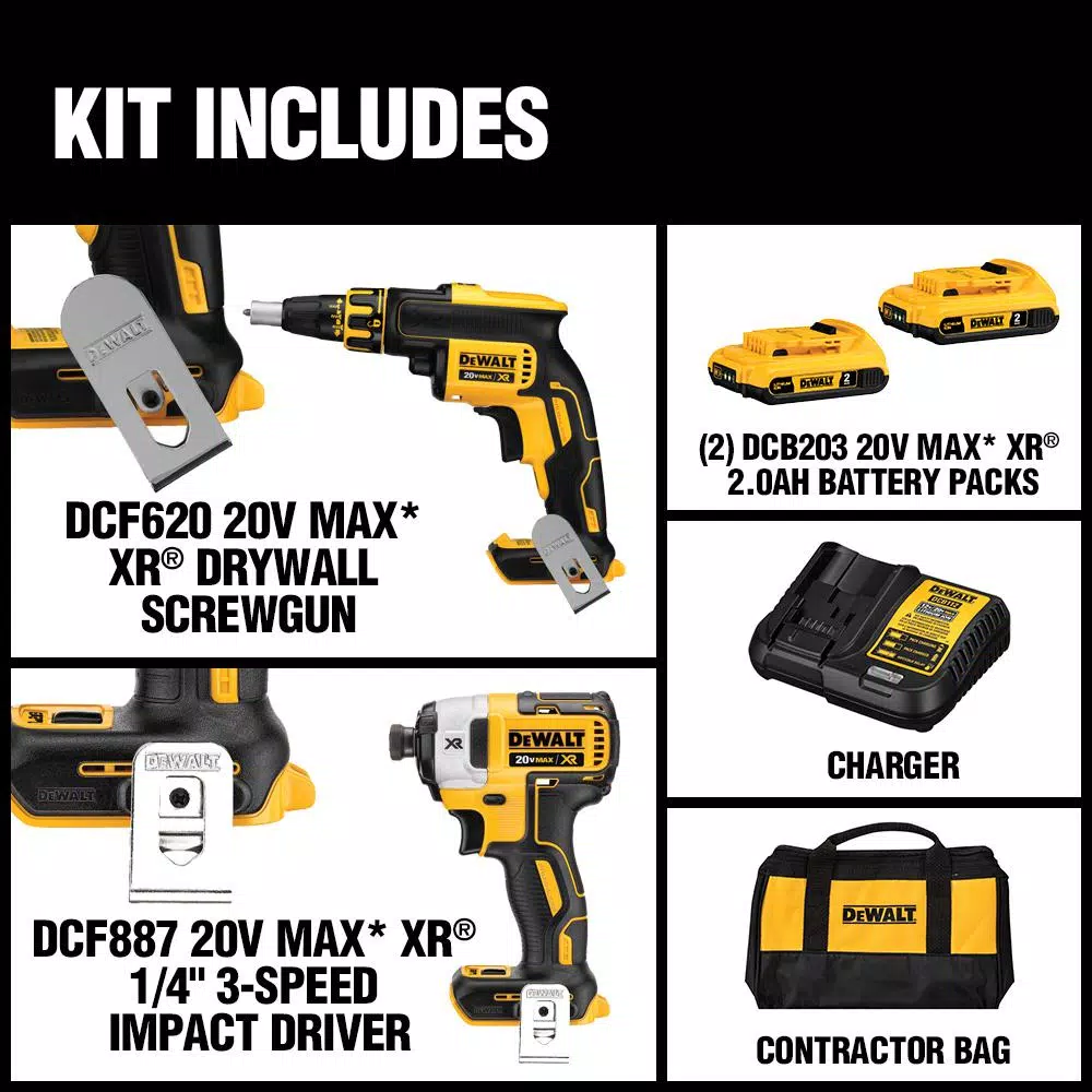 Top 10 ❤️ Power Tool Combo Kits DEWALT 20-Volt MAX XR Cordless Drywall Screw Gun/Impact Driver Combo Kit (2-Tool) With (2) 20-Volt 2.0Ah Batteries & Charger 🧨 4 Top 10 ❤️ Power Tool Combo Kits DEWALT 20-Volt MAX XR Cordless Drywall Screw Gun/Impact Driver Combo Kit (2-Tool) With (2) 20-Volt 2.0Ah Batteries & Charger 🧨 - Image 2