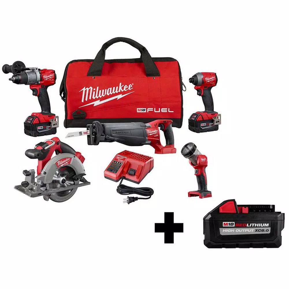 New π Power Tool Combo Kits Milwaukee M18 FUEL 18-Volt Lithium-Ion Brushless Cordless Combo Kit (5-Tool) With Bonus XC 8.0Ah HIGH OUTPUT Battery π 3 New π Power Tool Combo Kits Milwaukee M18 FUEL 18-Volt Lithium-Ion Brushless Cordless Combo Kit (5-Tool) With Bonus XC 8.0Ah HIGH OUTPUT Battery π