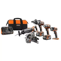 Brand new π Power Tool Combo Kits RIDGID 18-Volt Lithium-Ion Cordless 5-Tool Combo Kit With (2) 4.0 Ah Batteries, 18-Volt Charger, And Contractorβs Bag π