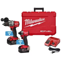 New 🌟 Power Tool Combo Kits Milwaukee M18 FUEL ONE-KEY 18-Volt Lithium-Ion Brushless Cordless 🔨 Hammer Drill/Impact Driver Combo Kit Two 5.0 Ah Batteries Case ✨