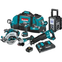 Best Sale 🔔 Power Tool Combo Kits Makita 18-Volt LXT Brushless 7-Piece Kit 🔨 Hammer Driver-Drill, Impact Driver, Recipro Saw, Circ Saw, Grinder, Radio, Light 5.0Ah 🧨