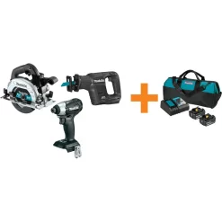 Outlet 🧨 Power Tool Combo Kits Makita 18V LXT Sub-Compact Brushless Impact Driver, 6-1/2 In. Circ Saw And Recip Saw With Bonus 18V LXT Starter Pack (5.0Ah) 💯