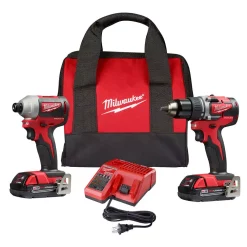 Coupon ⌛ Power Tool Combo Kits Milwaukee M18 18-Volt Lithium-Ion Brushless Cordless Compact Drill/Impact Combo Kit (2-Tool) W/ (2) 2.0Ah Batteries, Charger & Bag 🎉