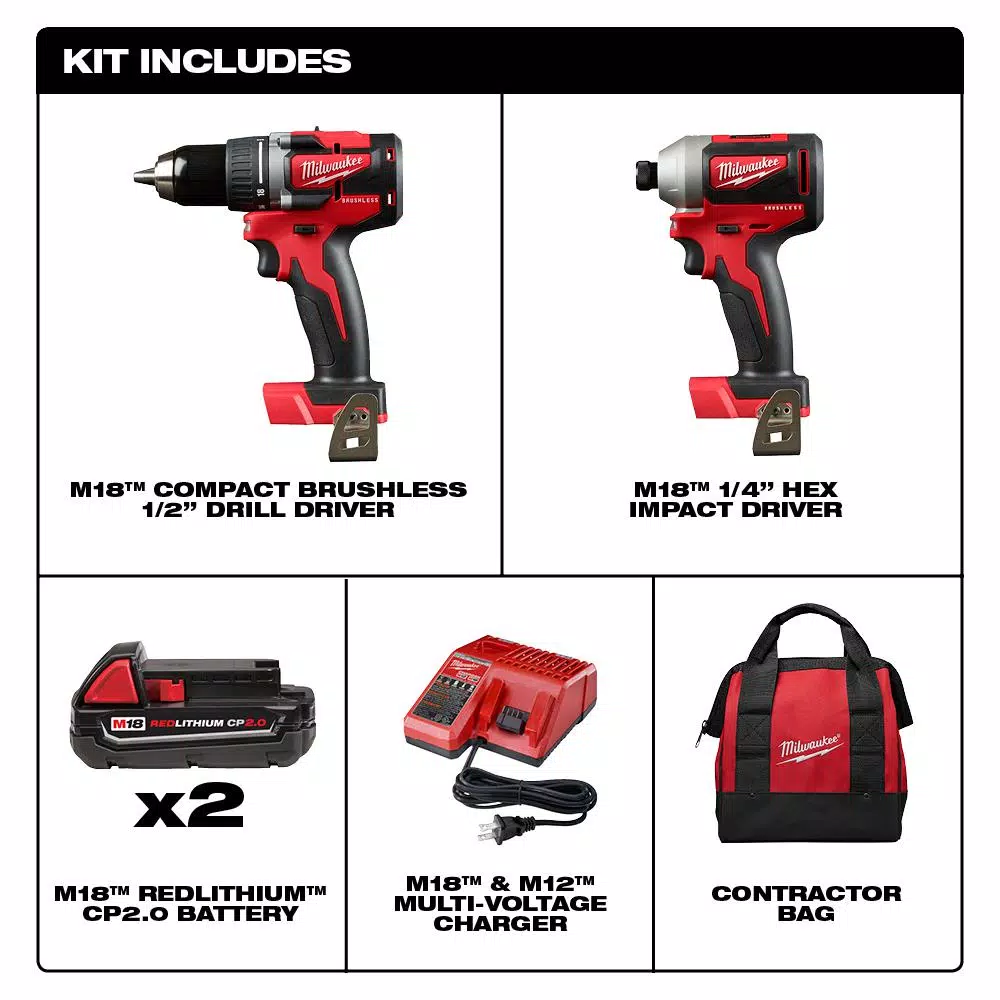 Coupon โ Power Tool Combo Kits Milwaukee M18 18-Volt Lithium-Ion Brushless Cordless Compact Drill/Impact Combo Kit (2-Tool) W/ (2) 2.0Ah Batteries, Charger & Bag ๐ 4 Coupon โ Power Tool Combo Kits Milwaukee M18 18-Volt Lithium-Ion Brushless Cordless Compact Drill/Impact Combo Kit (2-Tool) W/ (2) 2.0Ah Batteries, Charger & Bag ๐ - Image 2