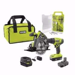 Best deal 💯 Power Tool Combo Kits RYOBI 18-Volt ONE+ Cordless 2-Tool Combo Kit W/ Drill/Driver, Circular Saw W/ BONUS Black Oxide Drill & Drive Kit (31-Piece) ⭐