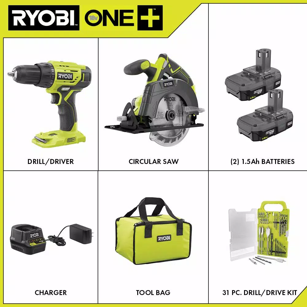 Best deal 💯 Power Tool Combo Kits RYOBI 18-Volt ONE+ Cordless 2-Tool Combo Kit W/ Drill/Driver, Circular Saw W/ BONUS Black Oxide Drill & Drive Kit (31-Piece) ⭐ 4 Best deal 💯 Power Tool Combo Kits RYOBI 18-Volt ONE+ Cordless 2-Tool Combo Kit W/ Drill/Driver, Circular Saw W/ BONUS Black Oxide Drill & Drive Kit (31-Piece) ⭐ - Image 2