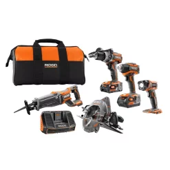 Cheapest 😉 Power Tool Combo Kits RIDGID 18-Volt Lithium-Ion Cordless Brushless 5-Tool Combo Kit With (1) 2.0 Ah And (1) 4.0 Ah Battery, 18-Volt Charger, And Bag 😉