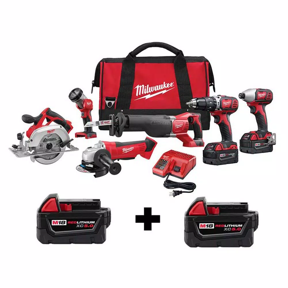 Promo 🥰 Power Tool Combo Kits Milwaukee M18 18-Volt Lithium-Ion Cordless Combo Tool Kit (6-Tool) W/ Two Additional 5.0 Ah Batteries ✔️ 3 Promo 🥰 Power Tool Combo Kits Milwaukee M18 18-Volt Lithium-Ion Cordless Combo Tool Kit (6-Tool) W/ Two Additional 5.0 Ah Batteries ✔️