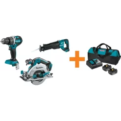 Budget 👍 Power Tool Combo Kits Makita 18V LXT 1/2 In. Brushless 🔨 Hammer Driver-Drill, 18V X2 (36V) 7-1/4 In. Circ Saw And Recipro Saw W/ Bonus 18V Starter Pack 👏