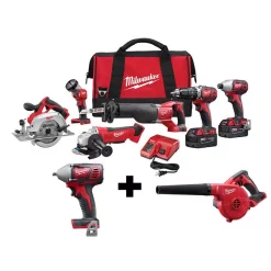 Hot Sale 🥰 Power Tool Combo Kits Milwaukee M18 18-Volt Lithium-Ion Cordless Combo Tool Kit (6-Tool) With 3/8 In. Impact 🔧 Wrench And Blower 👏