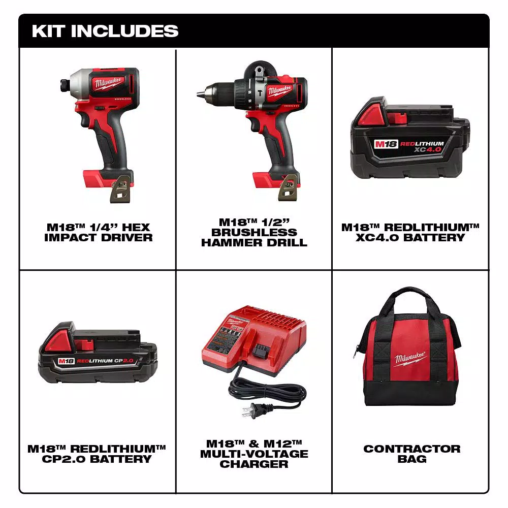 New ⭐ Power Tool Combo Kits Milwaukee M18 18-Volt Lithium-Ion Brushless Cordless 🔨 Hammer Drill/Impact Combo Kit (2-Tool) With 2 Batteries, Charger And Bag 🧨 4 New ⭐ Power Tool Combo Kits Milwaukee M18 18-Volt Lithium-Ion Brushless Cordless 🔨 Hammer Drill/Impact Combo Kit (2-Tool) With 2 Batteries, Charger And Bag 🧨 - Image 2
