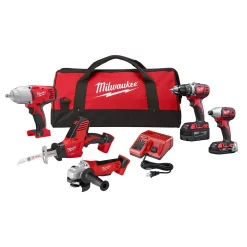 Deals ✨ Power Tool Combo Kits Milwaukee M18 18-Volt Lithium-Ion Cordless Combo Tool Kit (5-Tool) With Two Batteries, Charger, Tool Bag 🎉