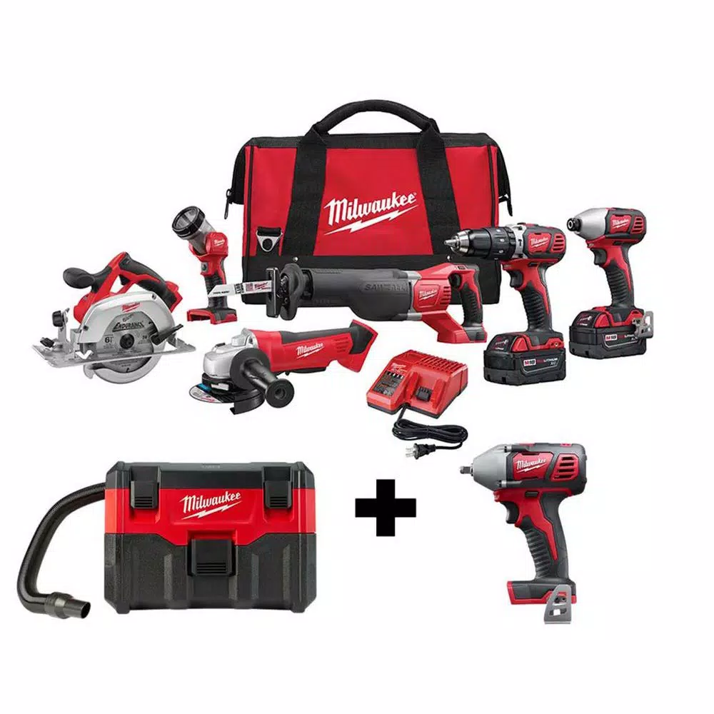 Deals π Power Tool Combo Kits Milwaukee M18 18-Volt Lithium-Ion Cordless Combo Tool Kit (6-Tool) W/ Wet/Dry Vacuum And 3/8 In. Impact π§ Wrench π₯° 3 Deals π Power Tool Combo Kits Milwaukee M18 18-Volt Lithium-Ion Cordless Combo Tool Kit (6-Tool) W/ Wet/Dry Vacuum And 3/8 In. Impact π§ Wrench π₯°
