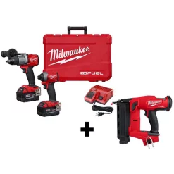 Outlet 🥰 Power Tool Combo Kits Milwaukee M18 FUEL 18-Volt Lithium-Ion Brushless Cordless 🔨 Hammer Drill And Impact Driver Combo Kit (2-Tool) W/ 18G Brad Nailer 🧨