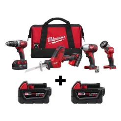 Best Sale ๐ Power Tool Combo Kits Milwaukee M18 18-Volt Lithium-Ion Cordless Combo Tool Kit (4-Tool) W/ 2 Additional 5.0Ah Batteries โ
