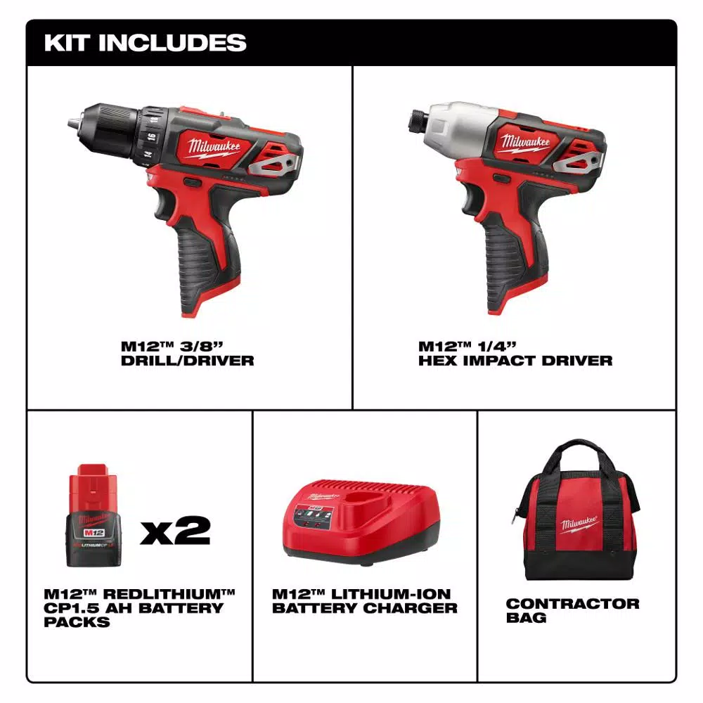 New ๐ Power Tool Combo Kits Milwaukee M12 12-Volt Lithium-Ion Cordless Drill Driver/Impact Driver Combo Kit (2-Tool) With Two 1.5 Ah Batteries And Bit Set โจ 4 New ๐ Power Tool Combo Kits Milwaukee M12 12-Volt Lithium-Ion Cordless Drill Driver/Impact Driver Combo Kit (2-Tool) With Two 1.5 Ah Batteries And Bit Set โจ - Image 2