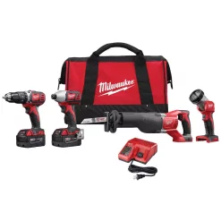 Discount 🧨 Power Tool Combo Kits Milwaukee M18 18-Volt Lithium-Ion Cordless Combo Tool Kit (4-Tool) With (2) 3.0Ah Batteries, 1-Charger, 1-Tool Bag 🔥