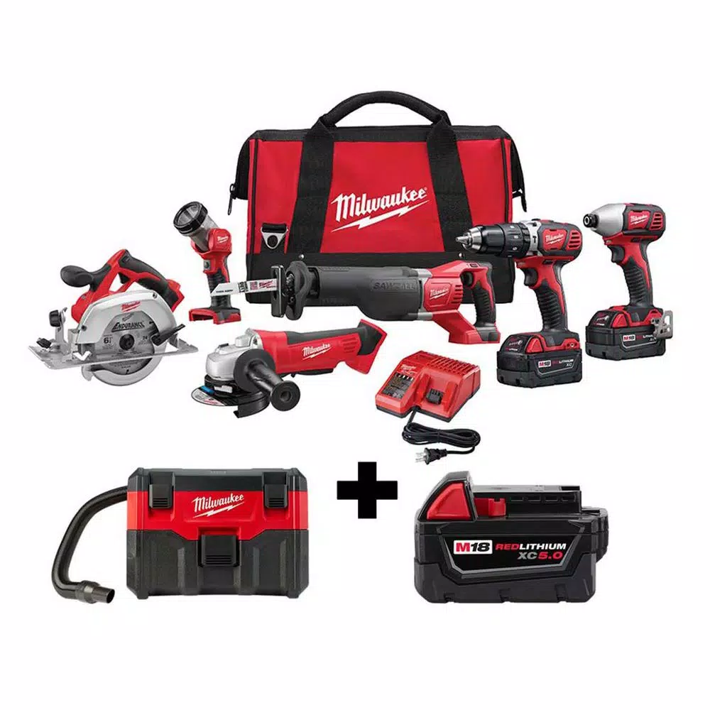 Hot Sale π Power Tool Combo Kits Milwaukee M18 18-Volt Lithium-Ion Cordless Combo Tool Kit (6-Tool) W/ Wet/Dry Vacuum And Additional 5.0Ah Battery β 3 Hot Sale π Power Tool Combo Kits Milwaukee M18 18-Volt Lithium-Ion Cordless Combo Tool Kit (6-Tool) W/ Wet/Dry Vacuum And Additional 5.0Ah Battery β