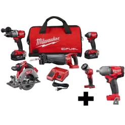 Best Pirce 🤩 Power Tool Combo Kits Milwaukee M18 FUEL 18-Volt Lithium-Ion Brushless Cordless Combo Kit (5-Tool) With  M18 FUEL Mid Torque 1/2 In. Impact 🔧 Wrench ❤️