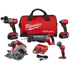Discount 🔔 Power Tool Combo Kits Milwaukee M18 FUEL 18-Volt Lithium-Ion Brushless Cordless Combo Kit (5-Tool) W/ (2) 5.0 Ah Batteries, (1) Charger, (1) Tool Bag 🤩