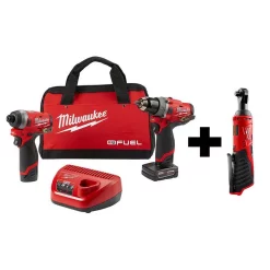 Flash Sale ๐ Power Tool Combo Kits Milwaukee M12 FUEL 12-Volt Li-Ion Brushless Cordless ๐จ Hammer Drill And Impact Driver Combo Kit (2-Tool)w/ M12 3/8 In. Ratchet ๐ฅ